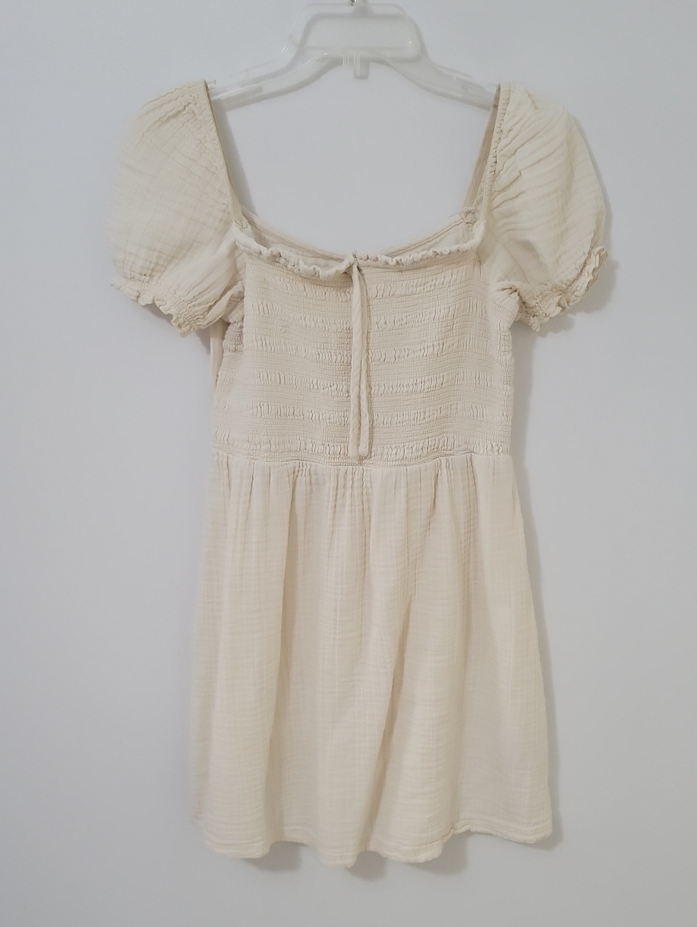 Roxy Cream Puff-Sleeve Smocked Mini Dress, Size Large